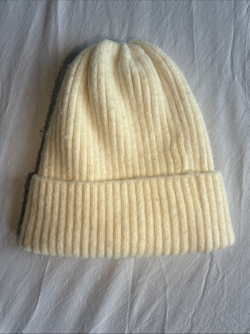 Abercrombie & Fitch Cream Ribbed Knit Beanie